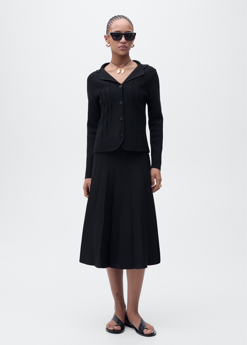 Knitted jacket with lapel collar - Black