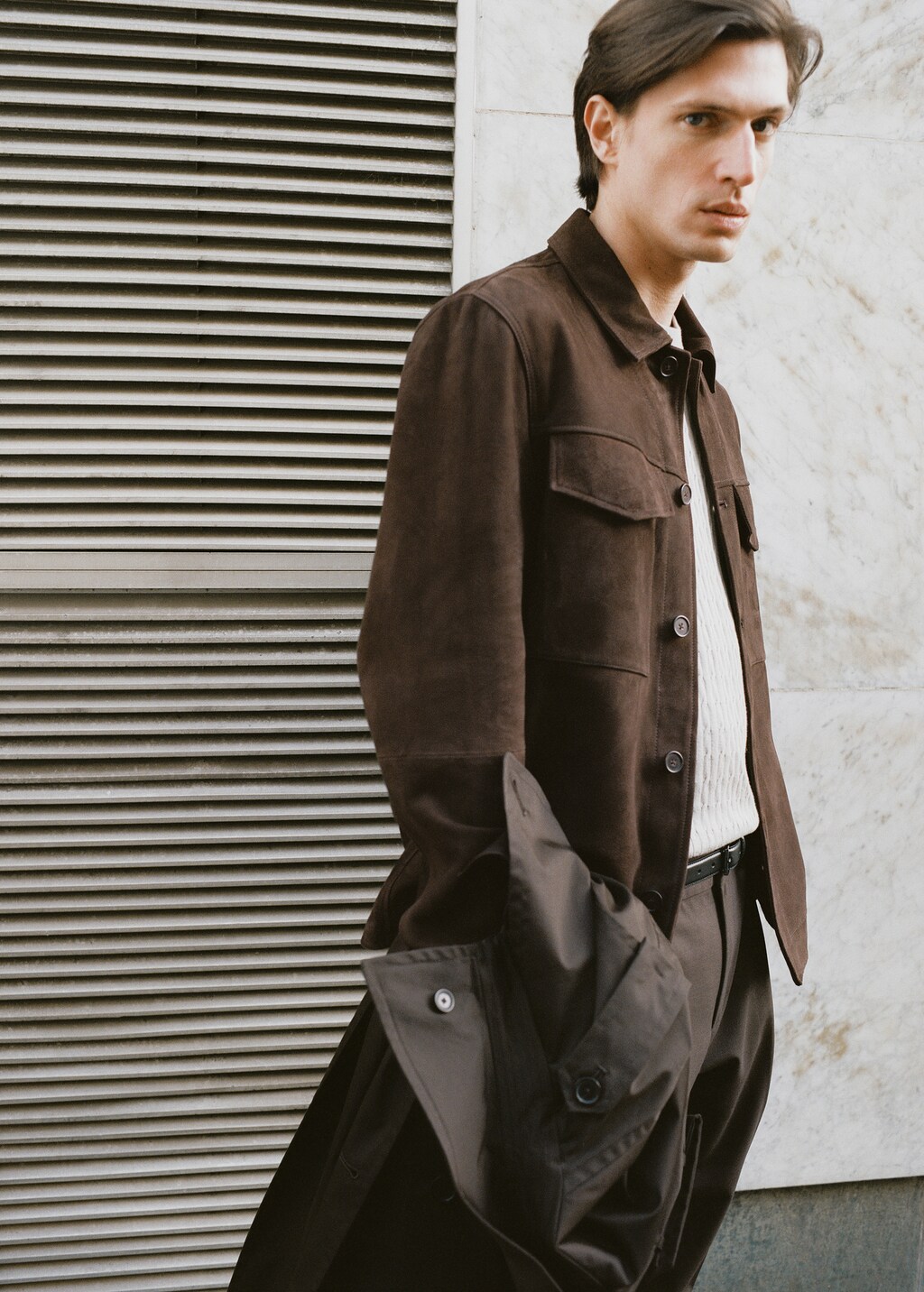 Suede jacket with pockets - Chocolate