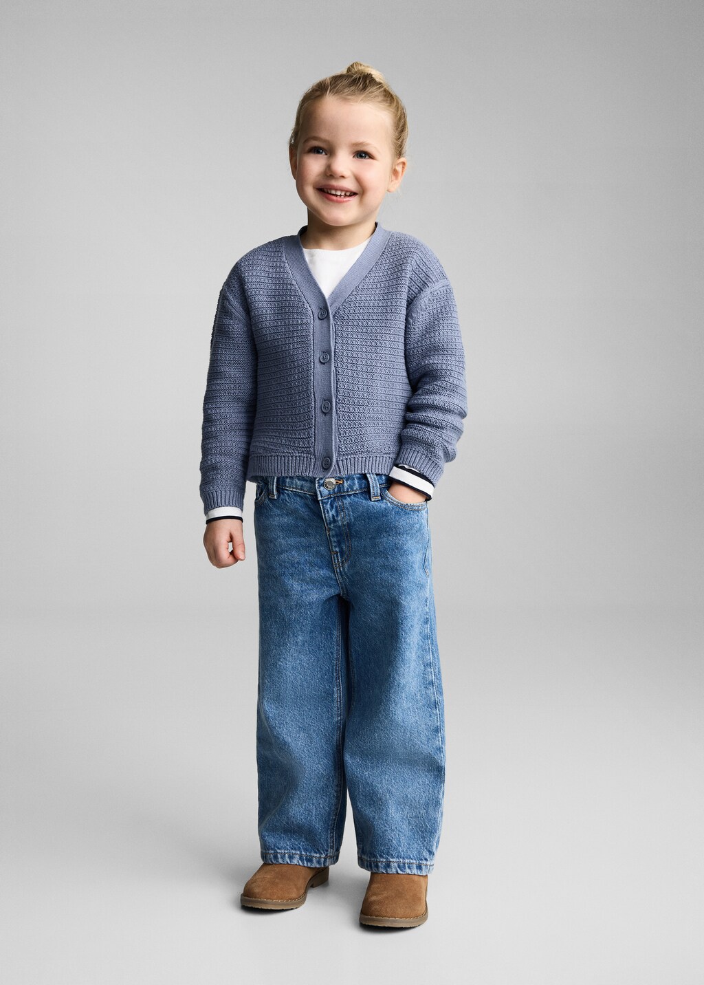 Combination knitted cotton cardigan - Blue