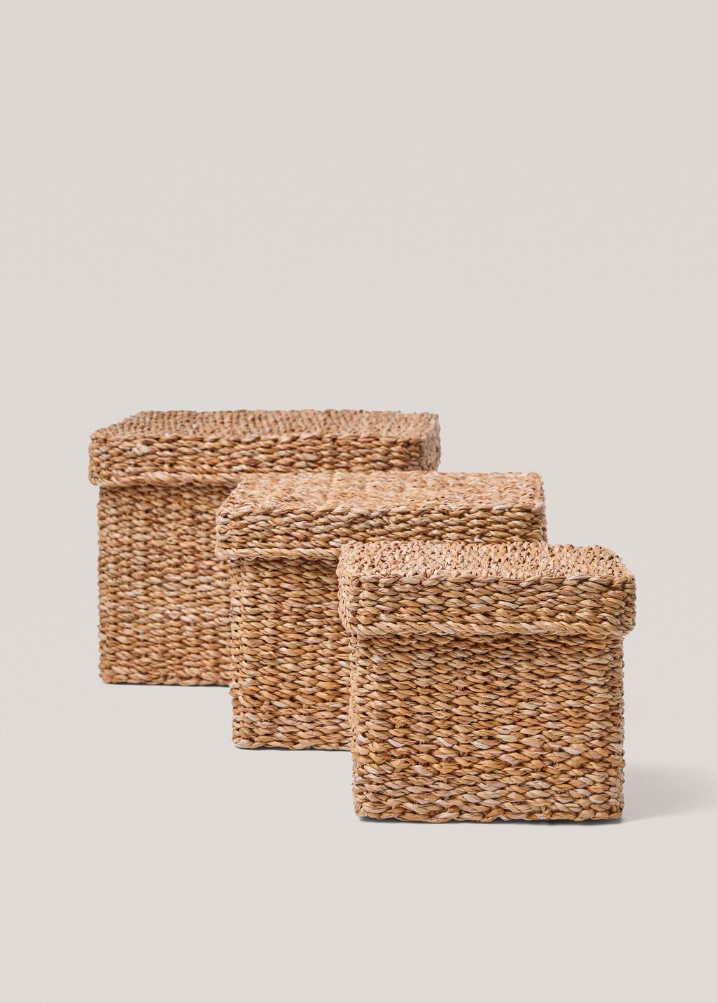 Medium square seagrass basket with lid - Brown