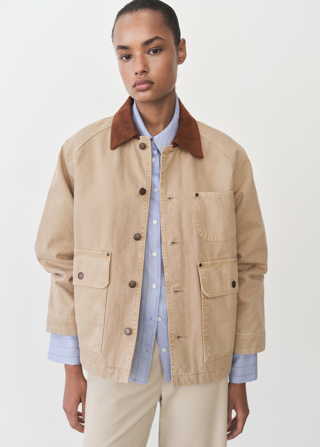 Denim parka with contrasting collar - Sand