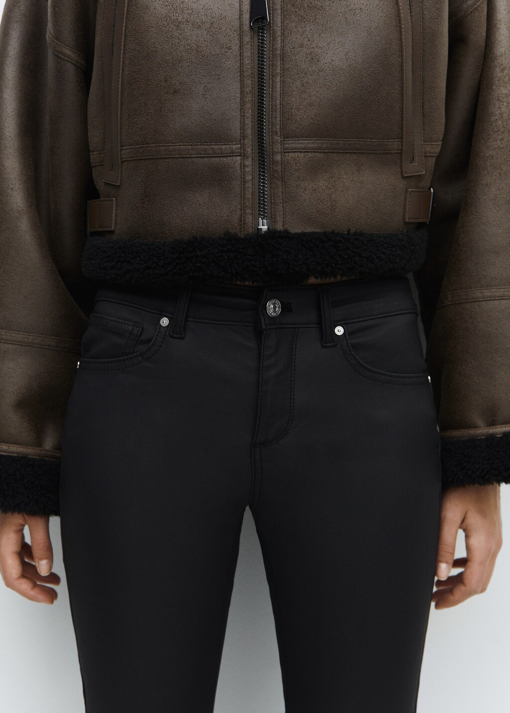 Waxed push-up skinny jeans - Black