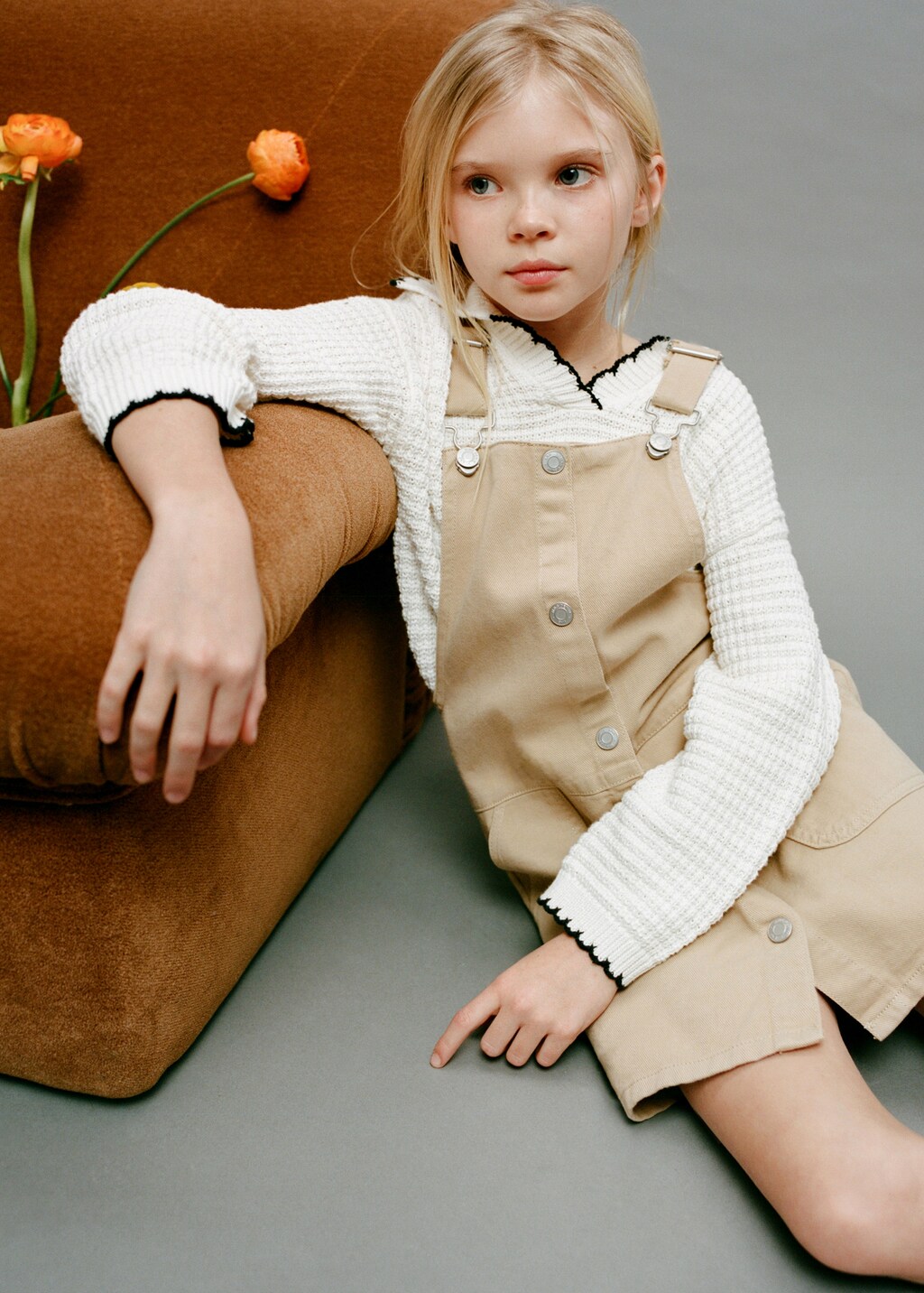 Short denim pinafore - Medium Brown