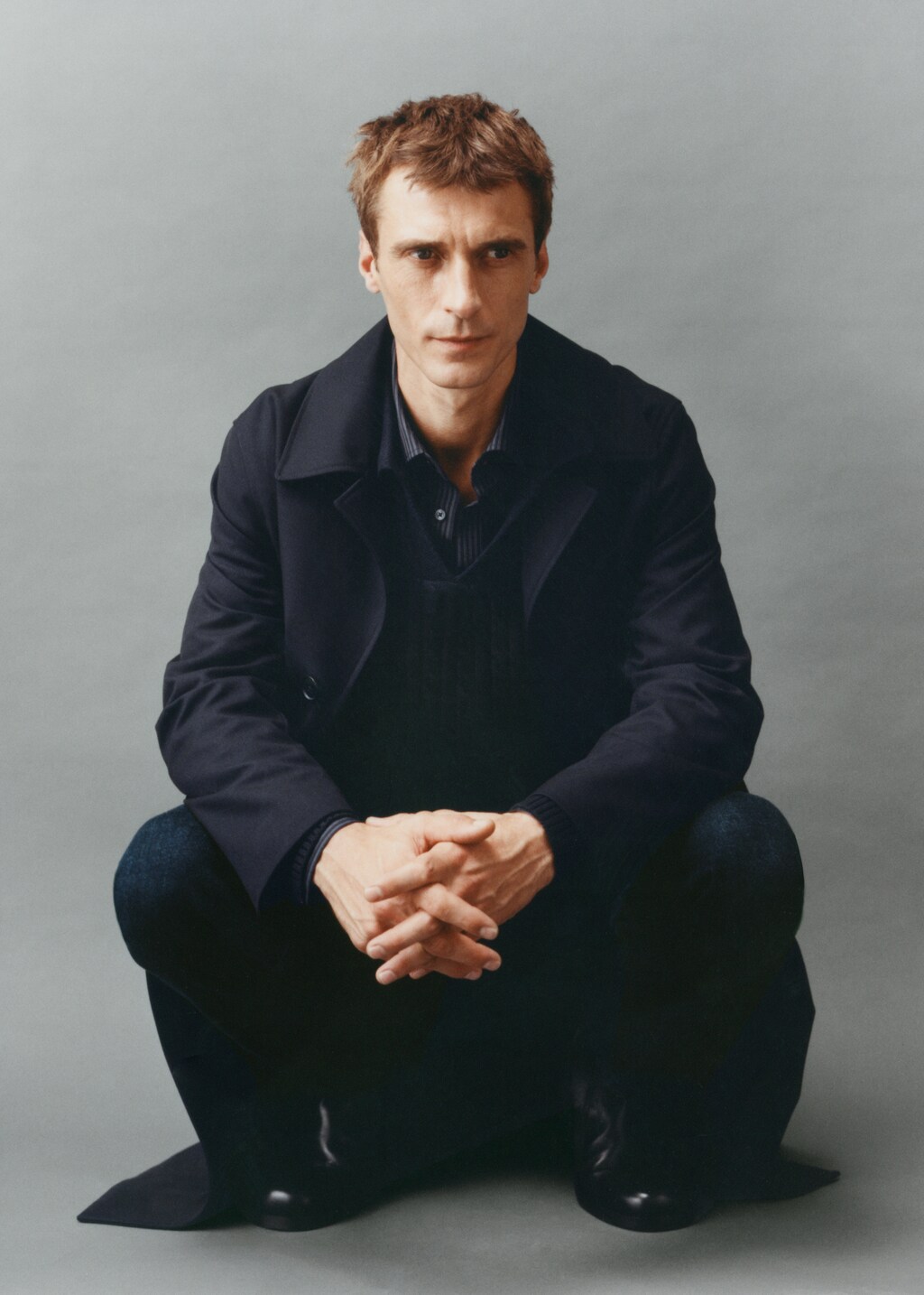 Medium braided-knit polo sweater - Dark Navy