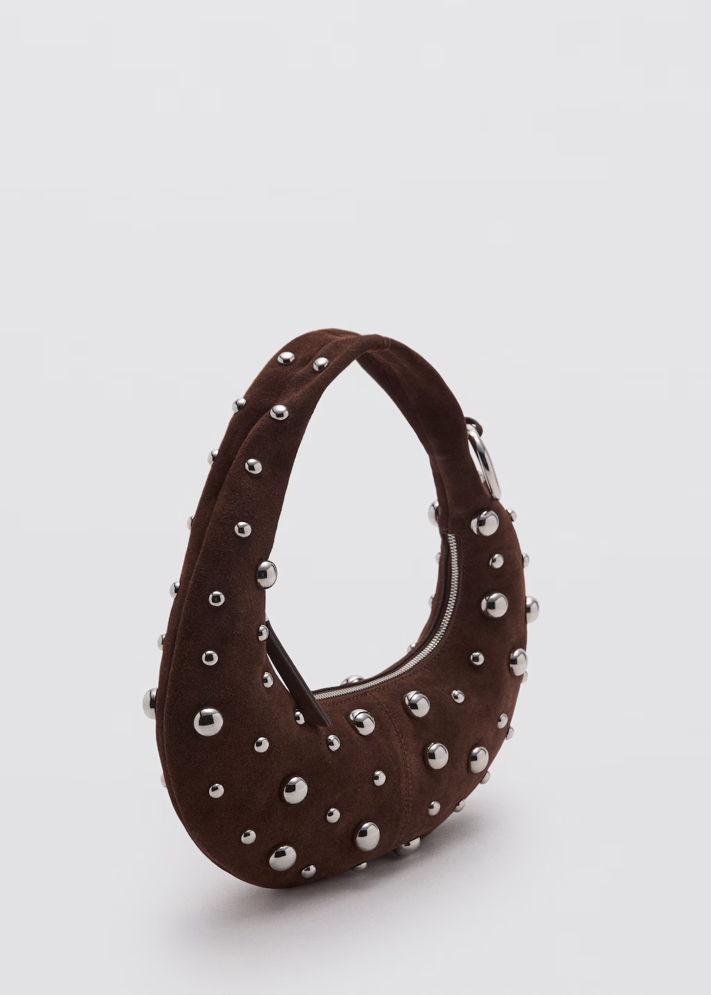 Leather handbag with metallic-balls appliqué - Chocolate