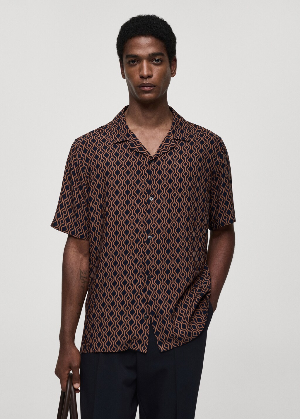 Printed fluid regular-fit shirt - Dark Navy