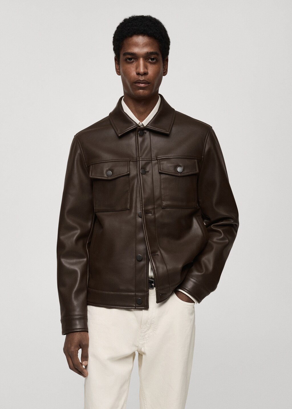Leather-effect jacket with pockets - Black