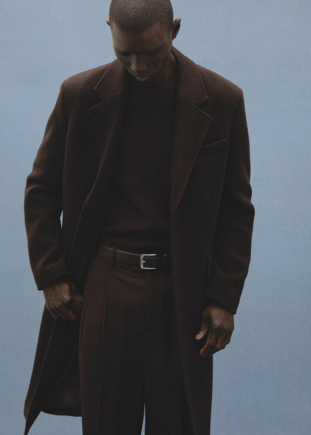 Relaxed-fit long wool coat - Chocolate