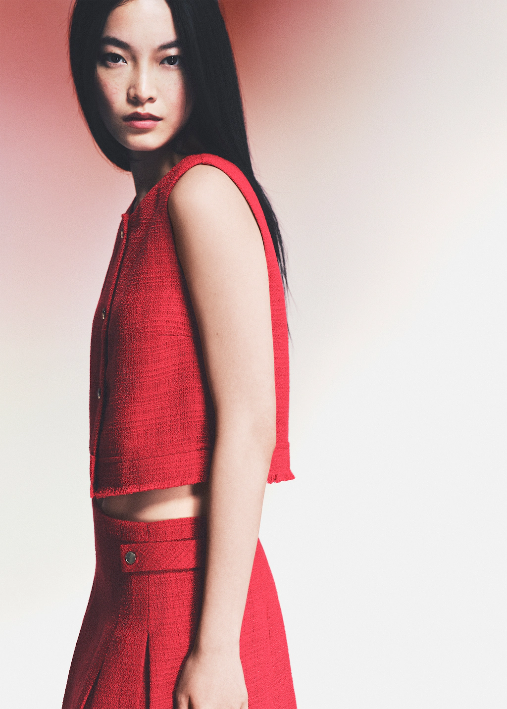 Tweed waistcoat with buttons - Red