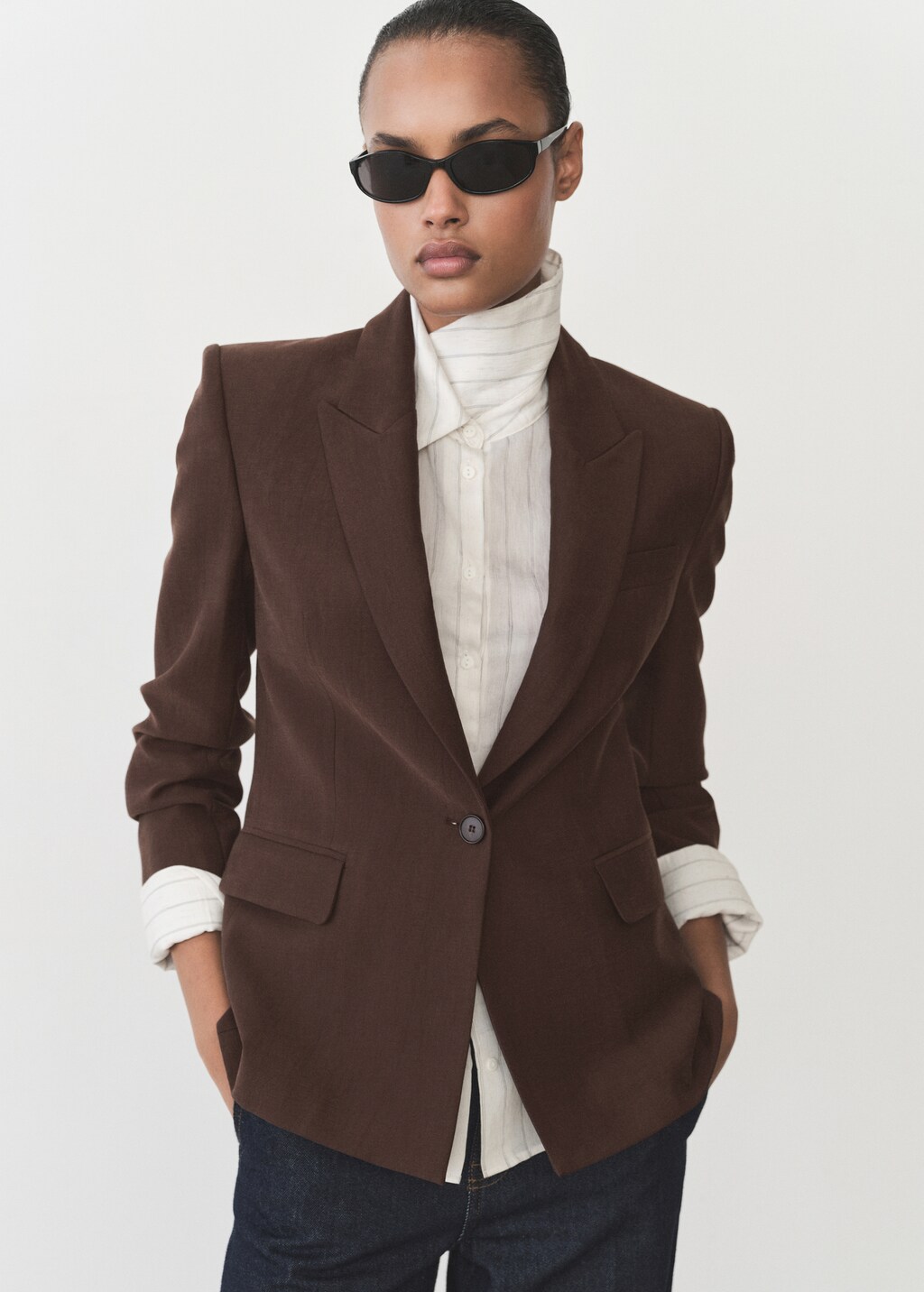 Fitted lyocell jacket - Brown