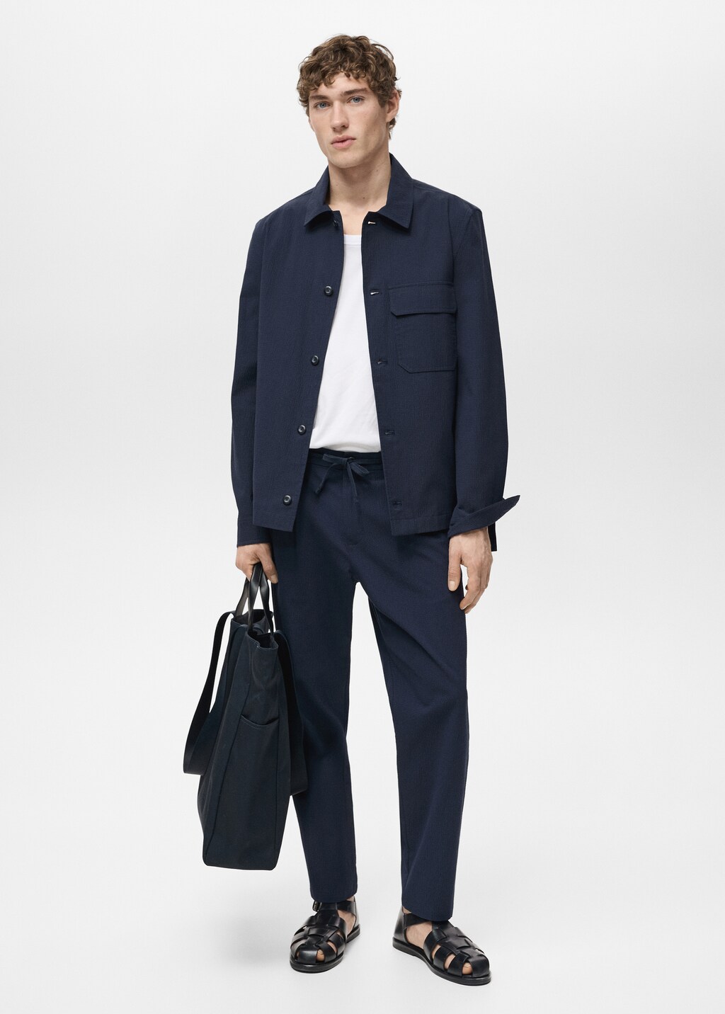 Cotton seersucker jacket - Dark Navy