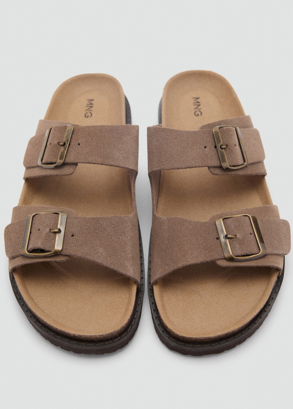 Split leather sandals with buckle - Medium Brown