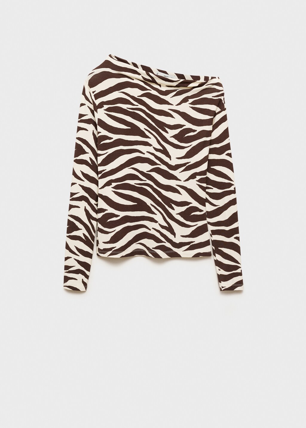Zebra-print asymmetrical-neck t-shirt - Brown