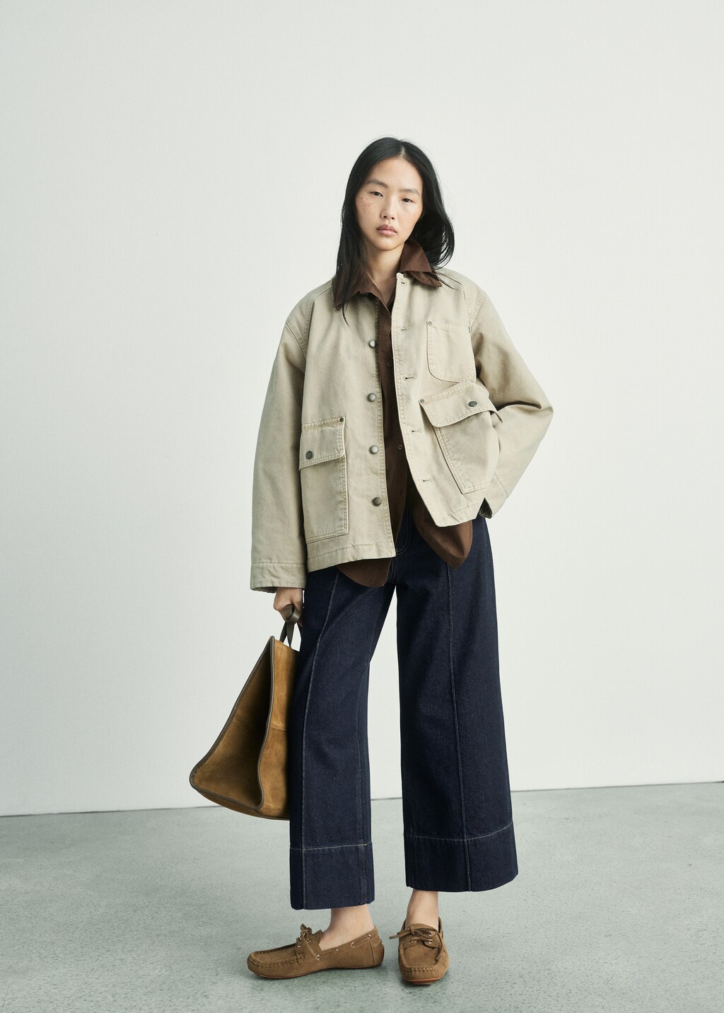 Wideleg cropped jeans with seam detail - Open Blue