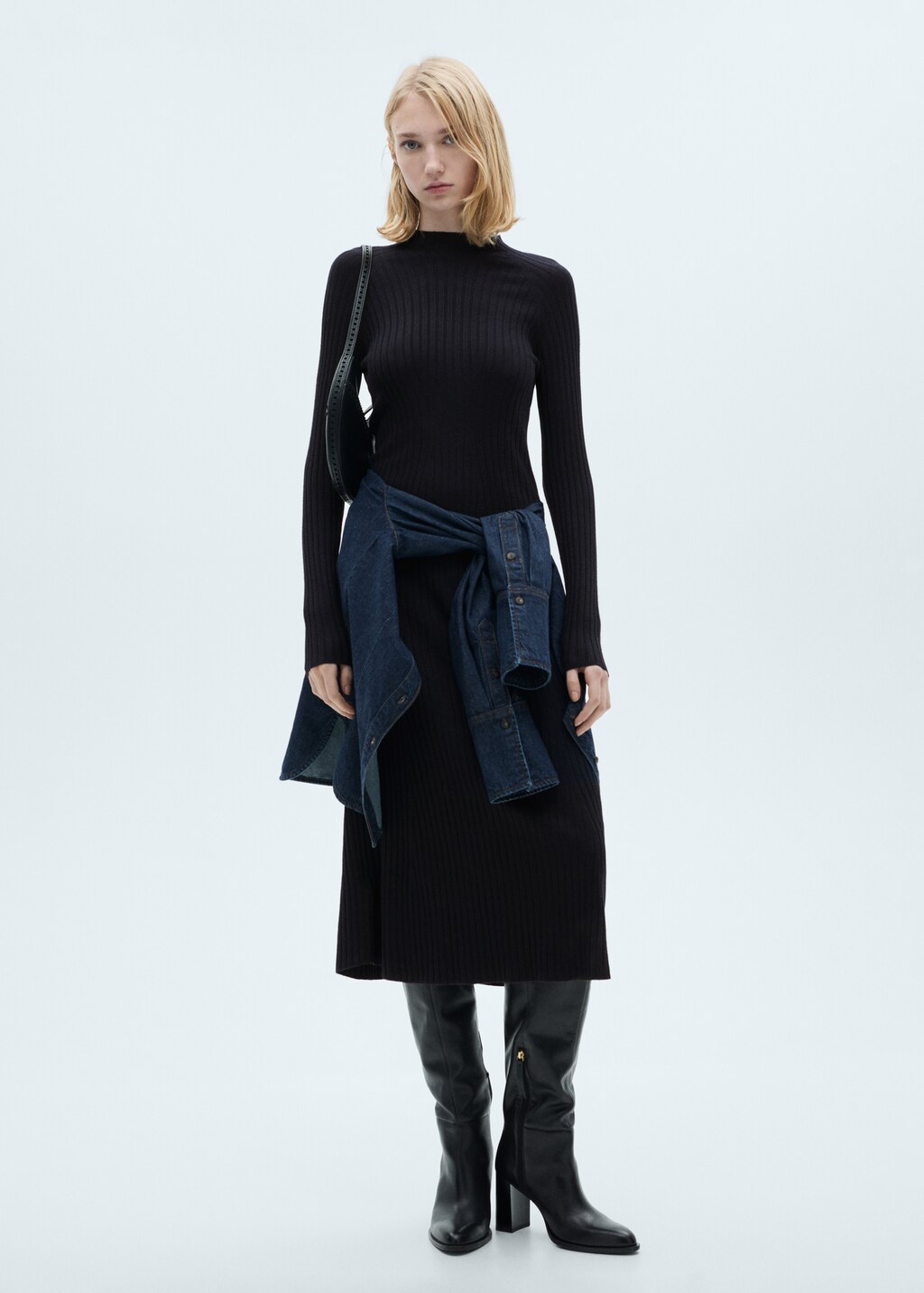 Flared knit dress with perkins collar - Medium Heather Grey