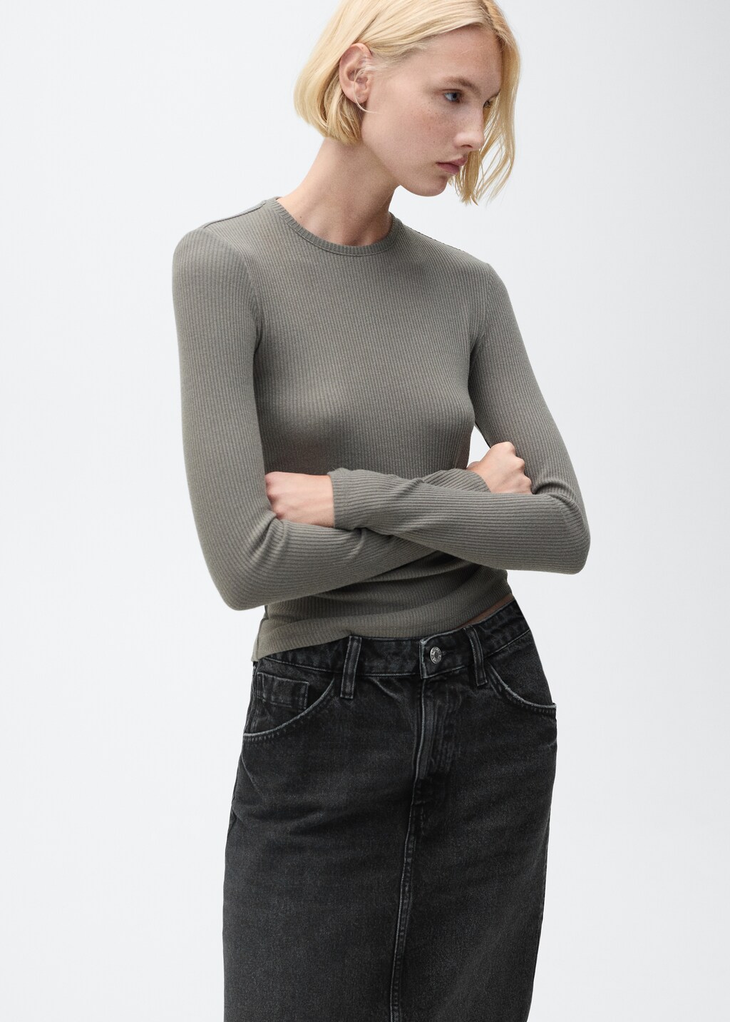 Denim midi-skirt - Black denim