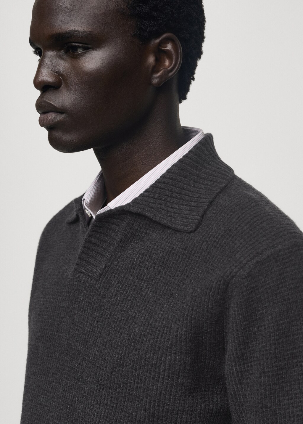 Knitted structured check polo sweater - Off White