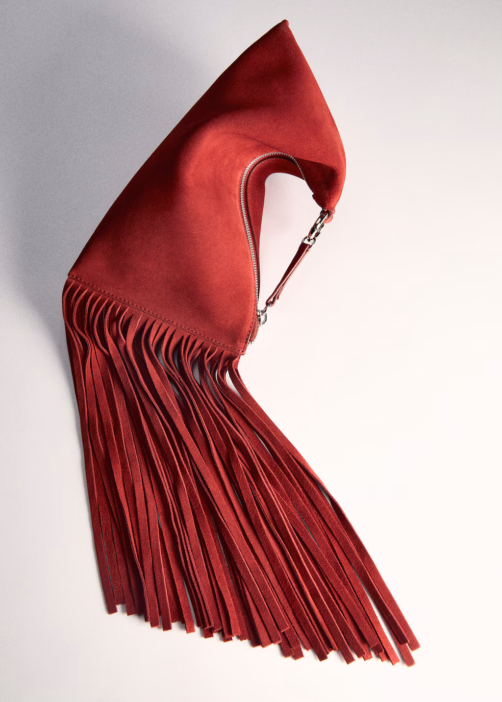 Leather handbag with fringes - Red