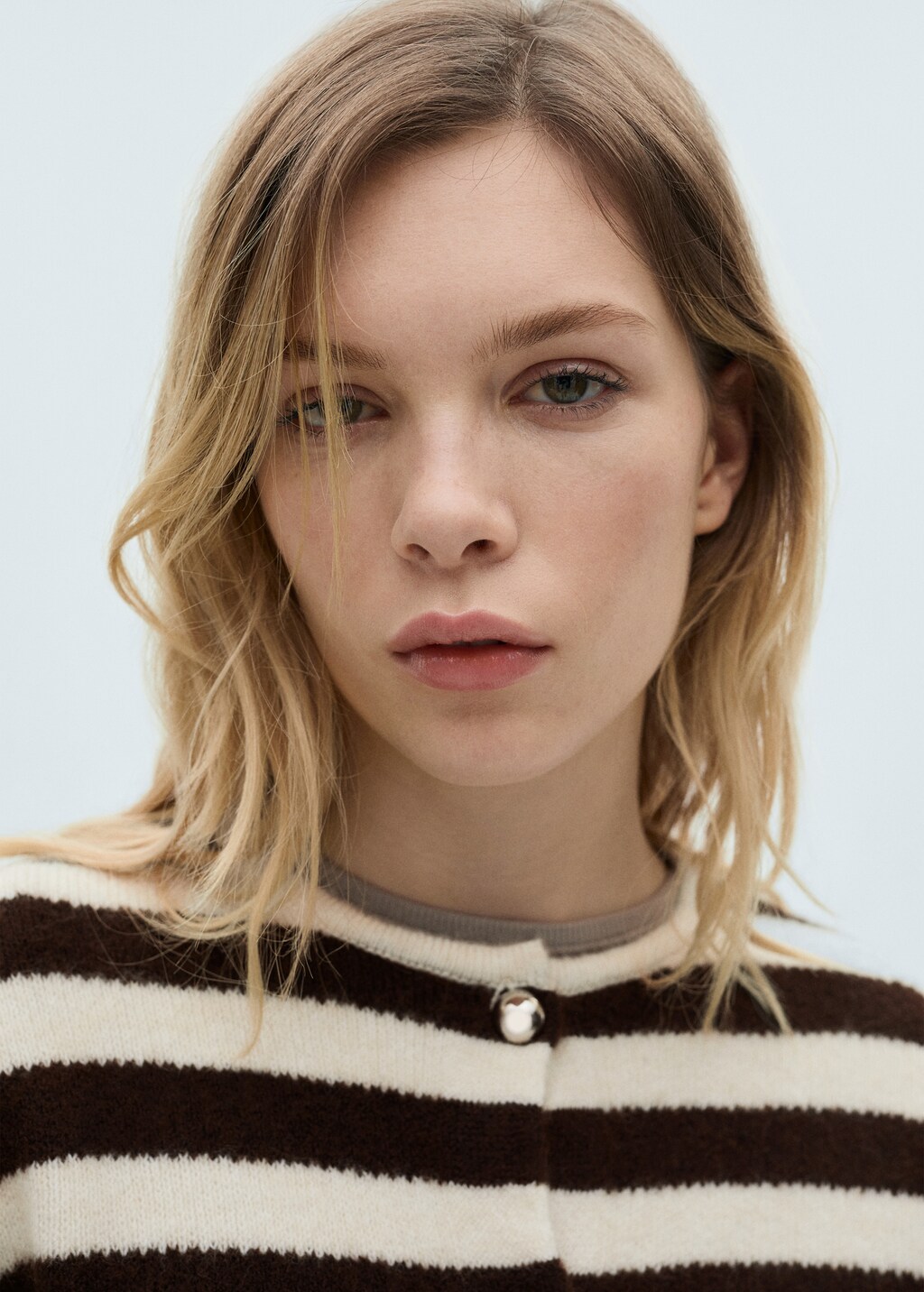 Striped cardigan with buttons - Ecru