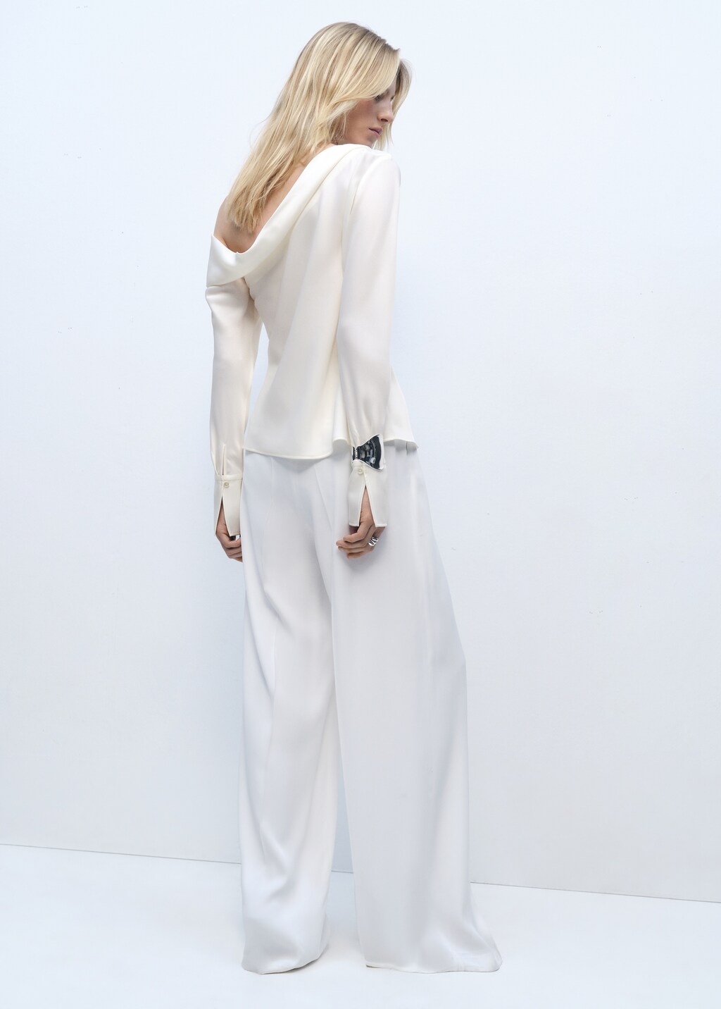 Satin blouse with draped neck - Off White