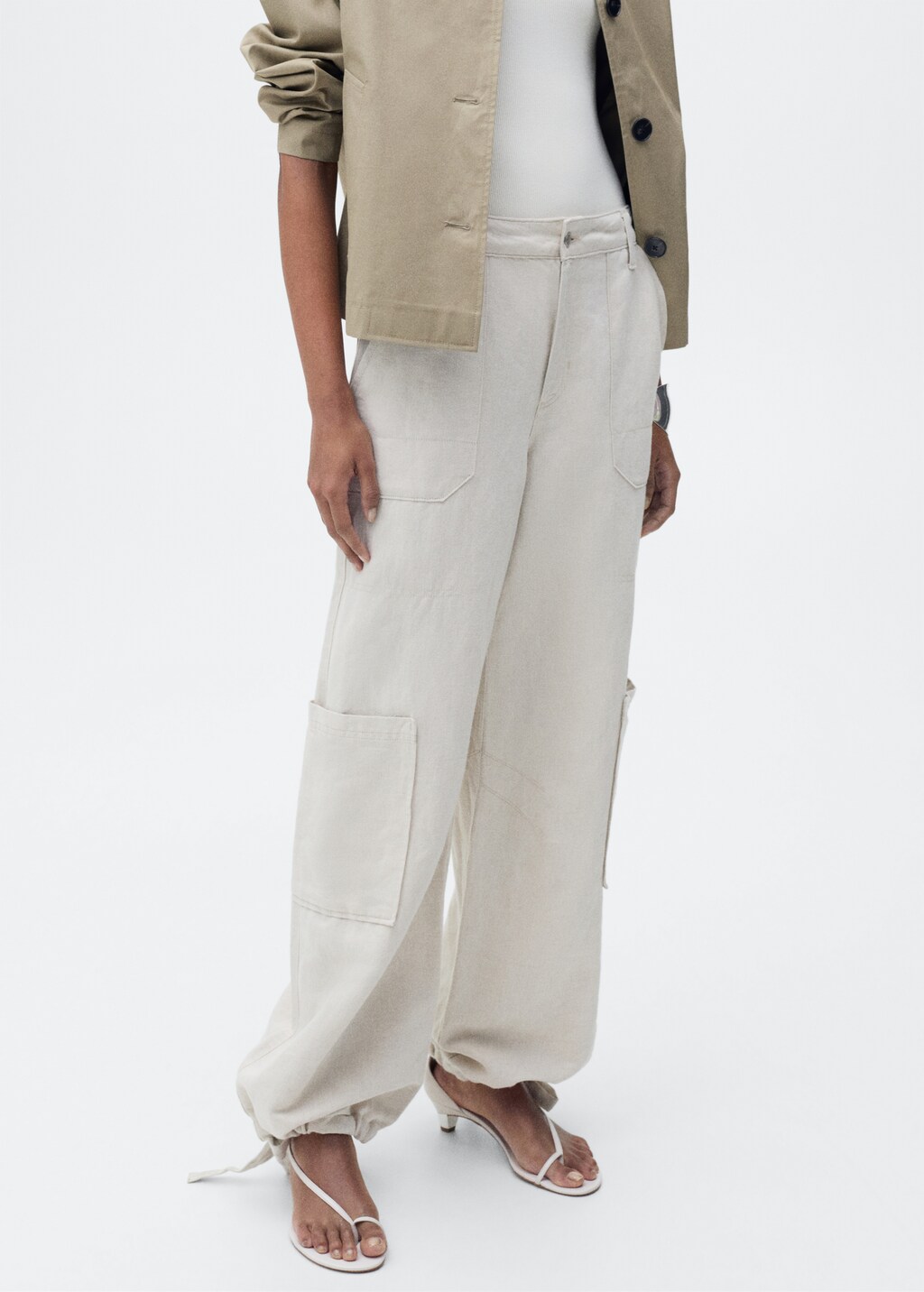 Linen cargo trousers with puffed hem - Light/Pastel Grey