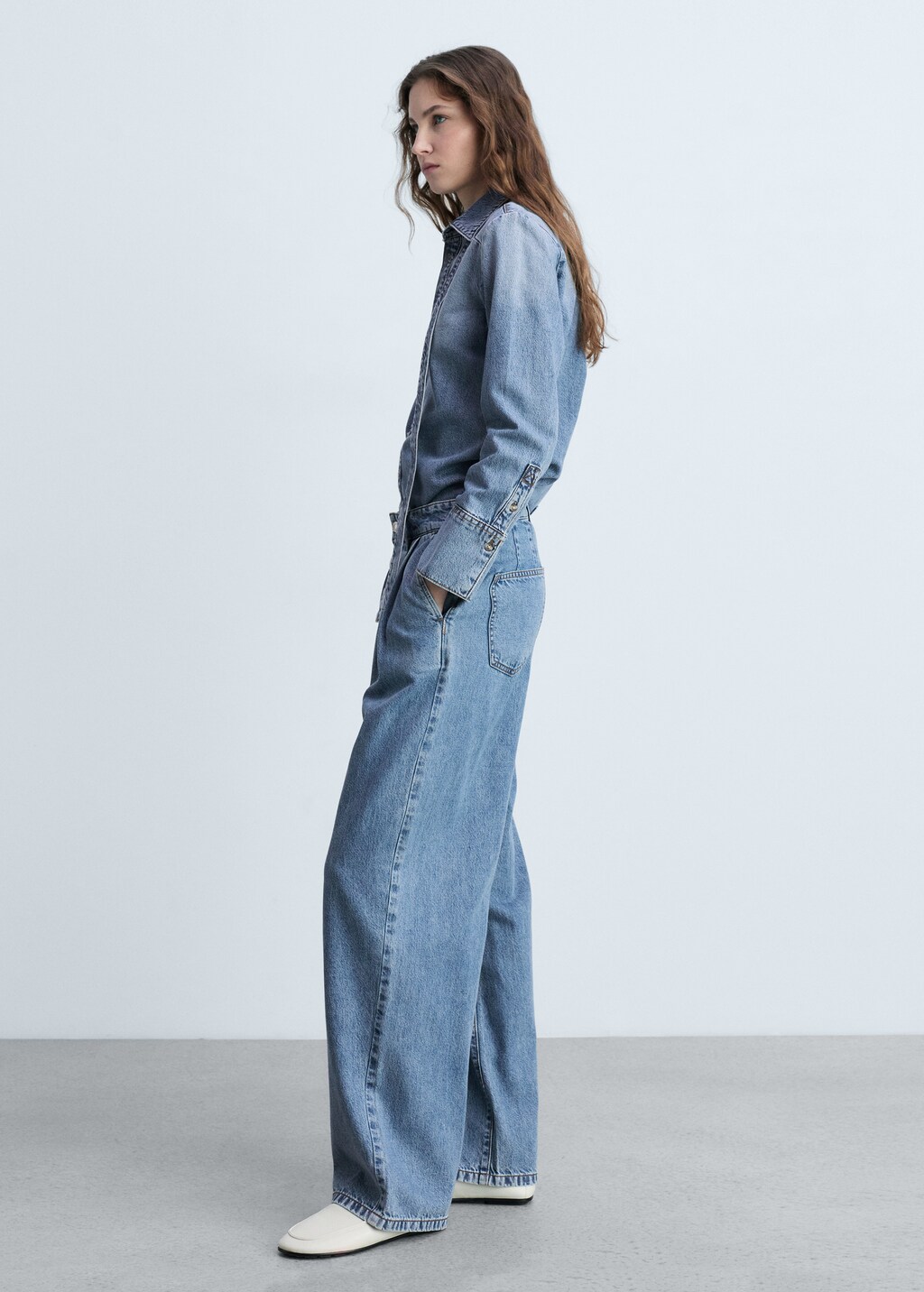 Rinse-wash wideleg jeans with pleats - Open Blue