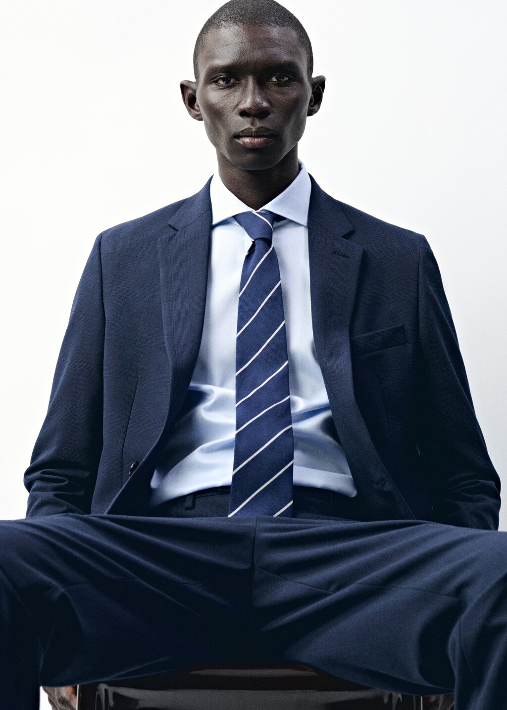 Striped silk cotton tie - Dark Navy