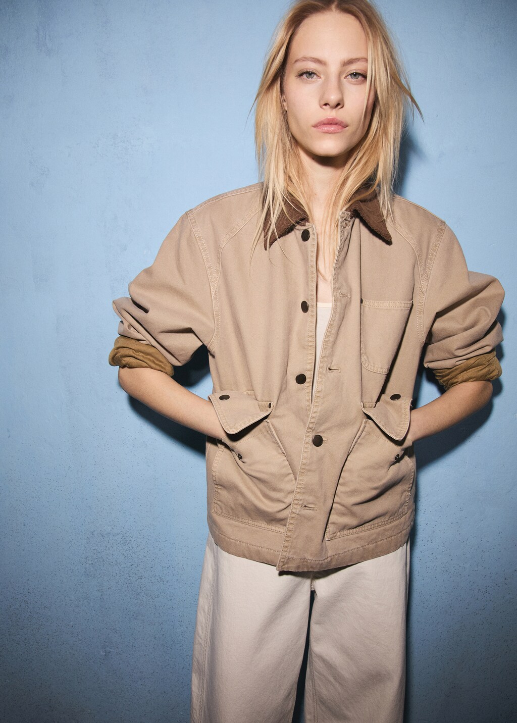 Denim parka with contrasting collar - Sand