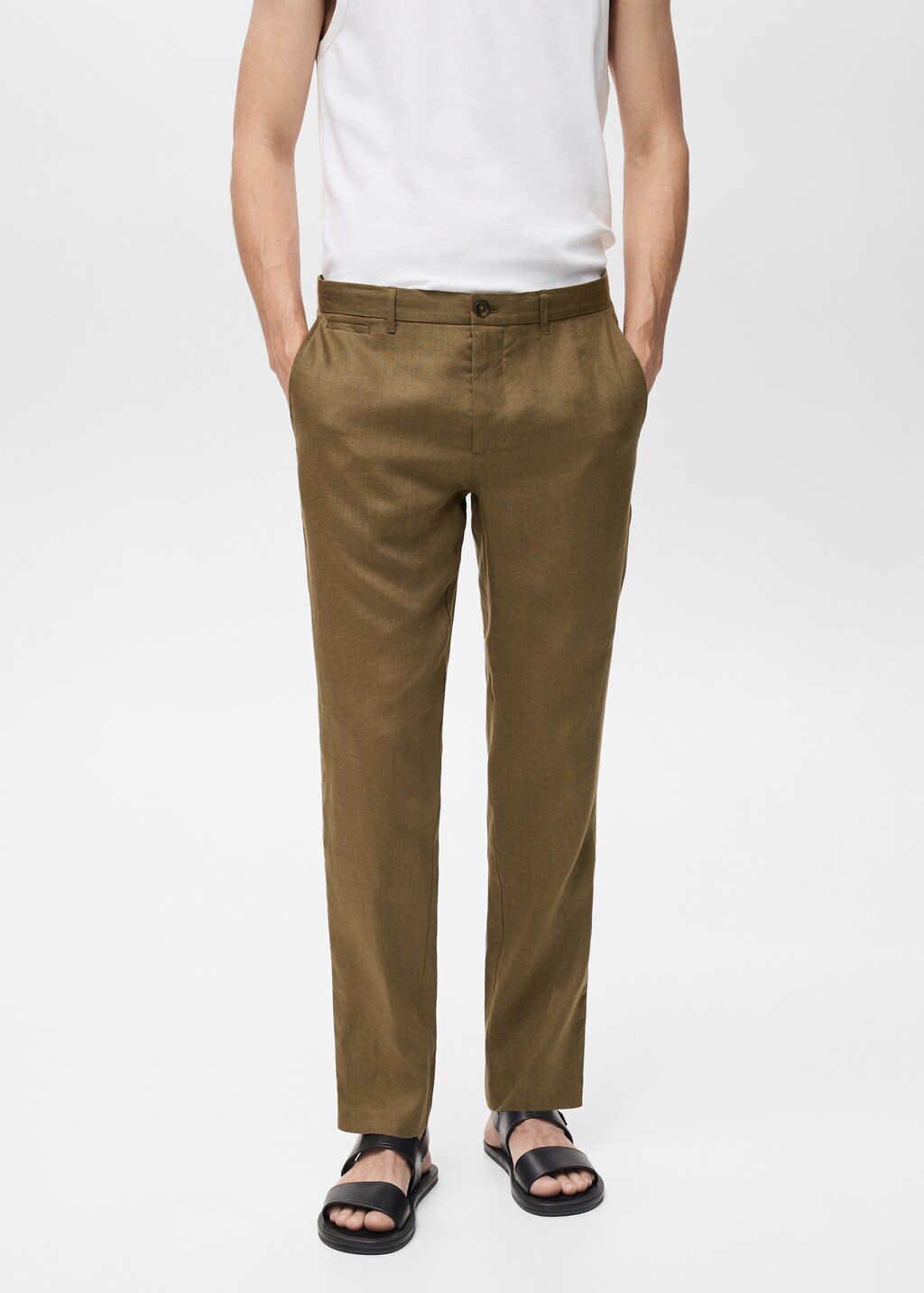 Slim-fit 100% linen trousers - Khaki