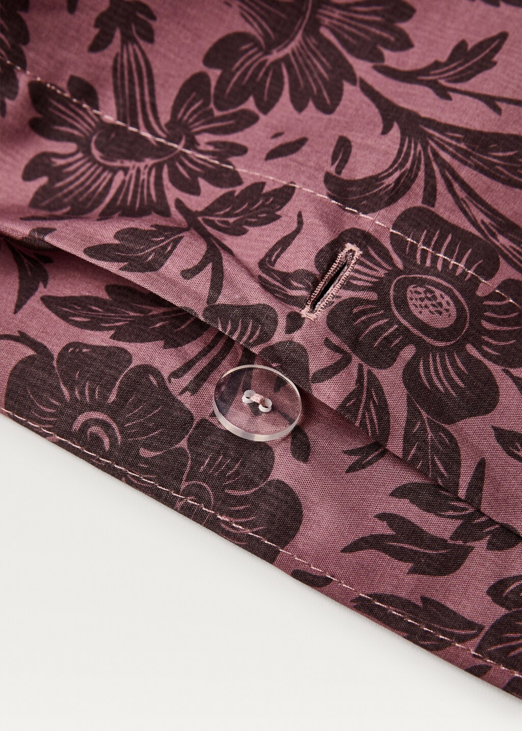 Cotton percale printed two-tone floral duvet cover for 90 cm bed - Khaki