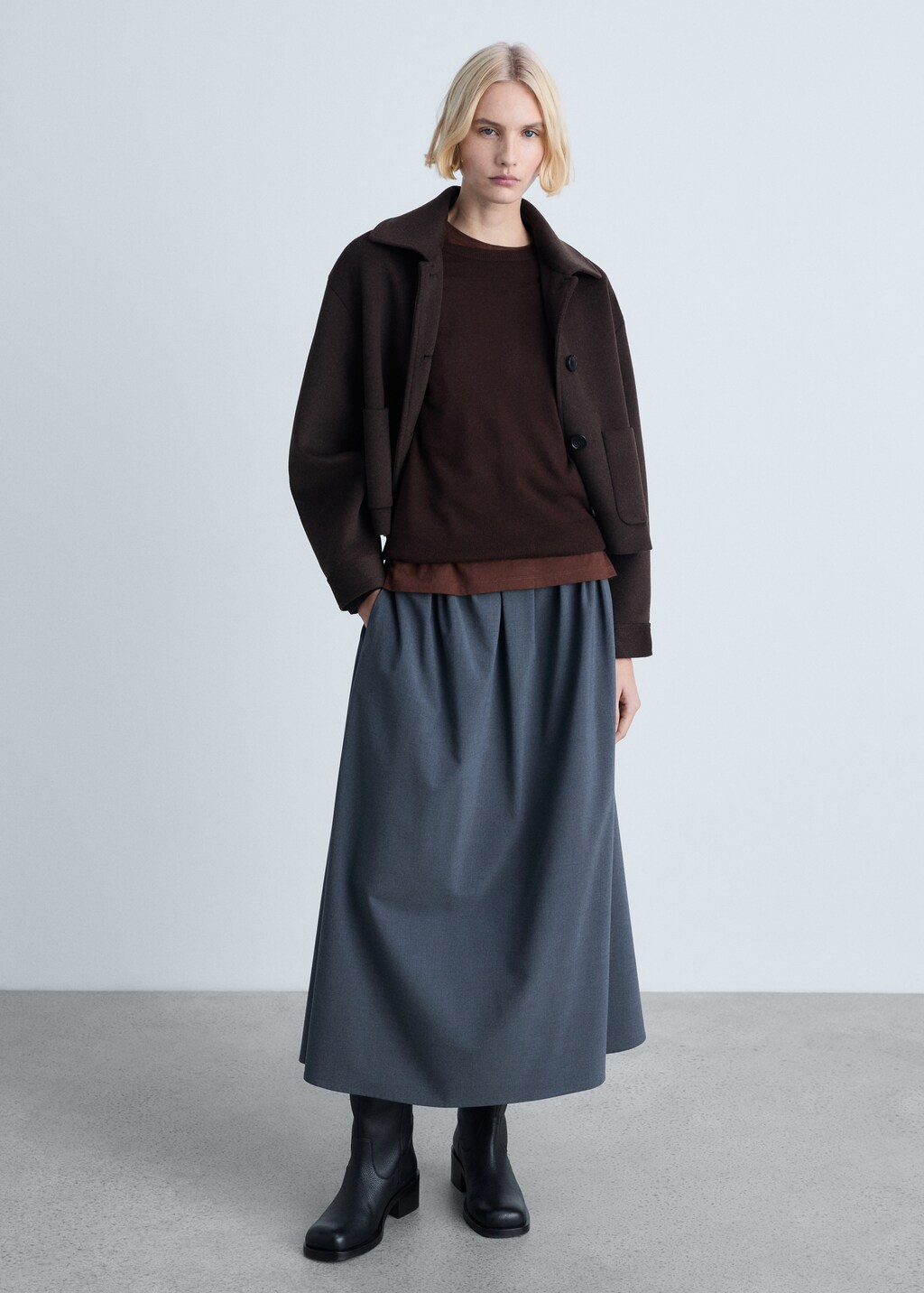 Wool-blend round-neck sweater - Khaki