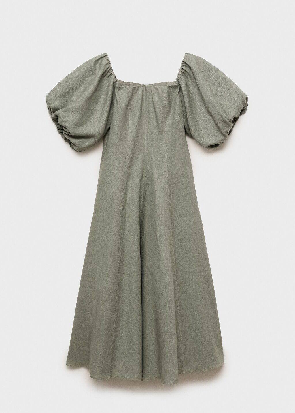 Puffed-sleeve linen dress - Green