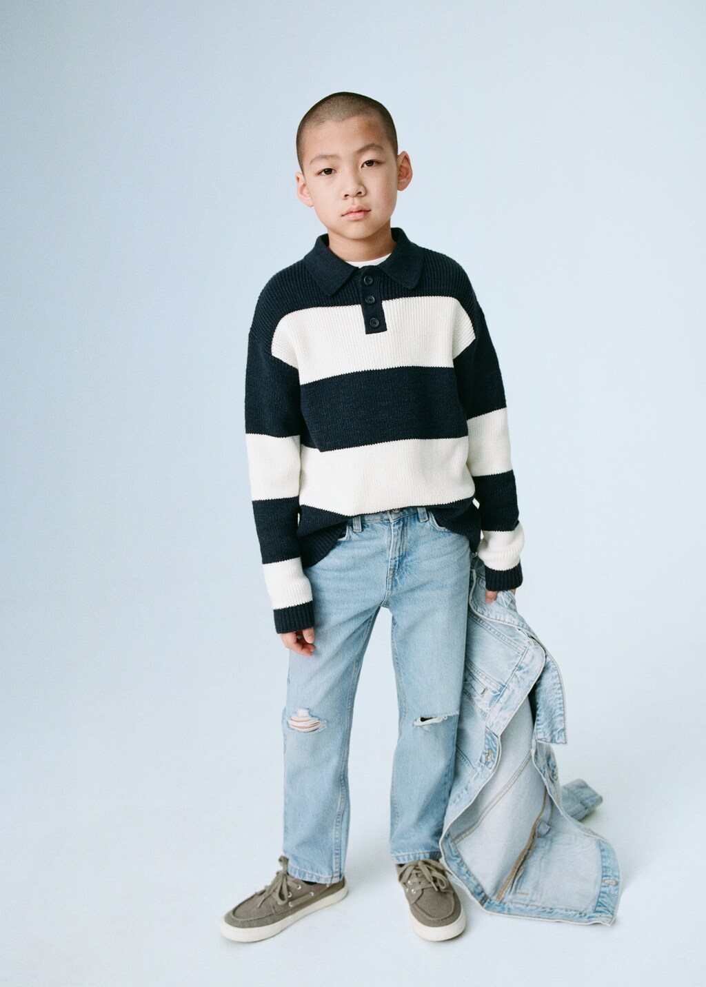 Striped polo-style sweater - Indigo Blue