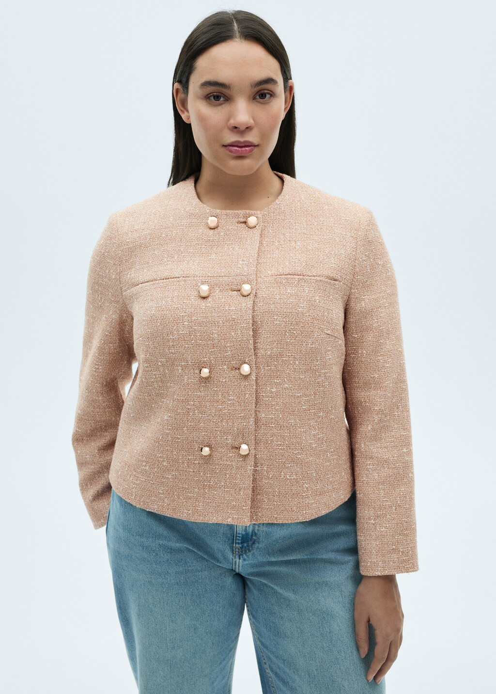 Double-breasted tweed jacket - Medium Brown