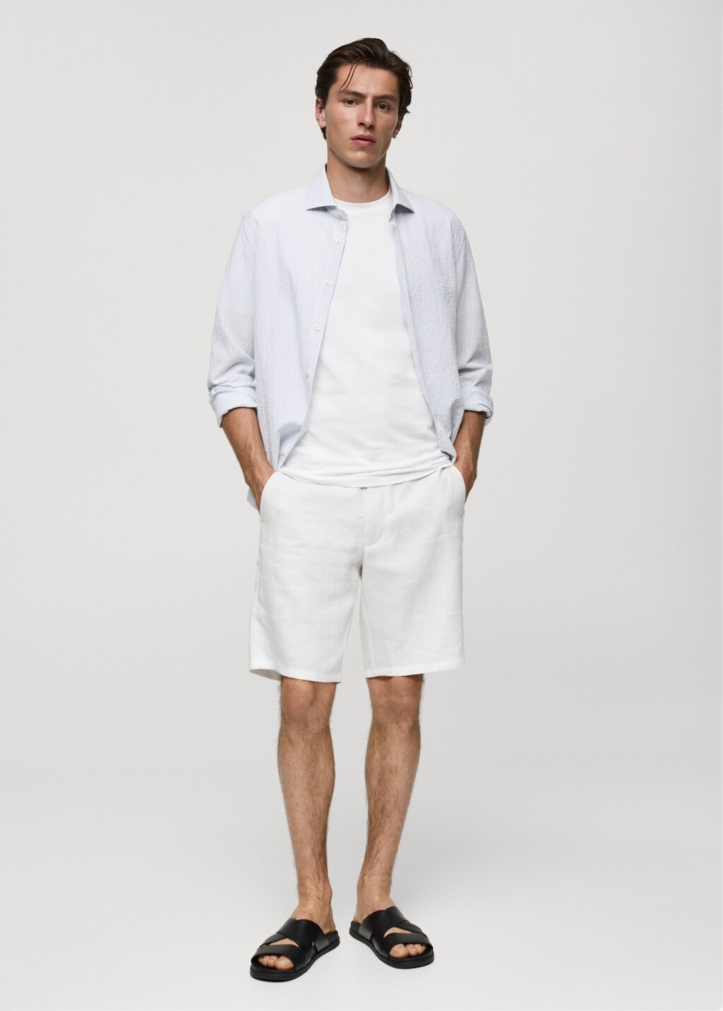 Regular-fit striped seersucker cotton shirt - White