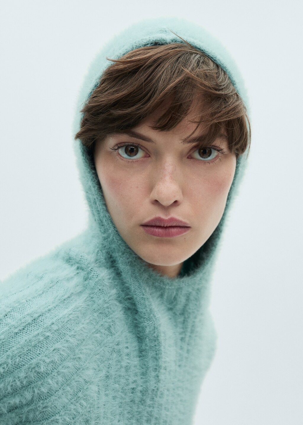 Fur-effect hooded sweater - Turquoise