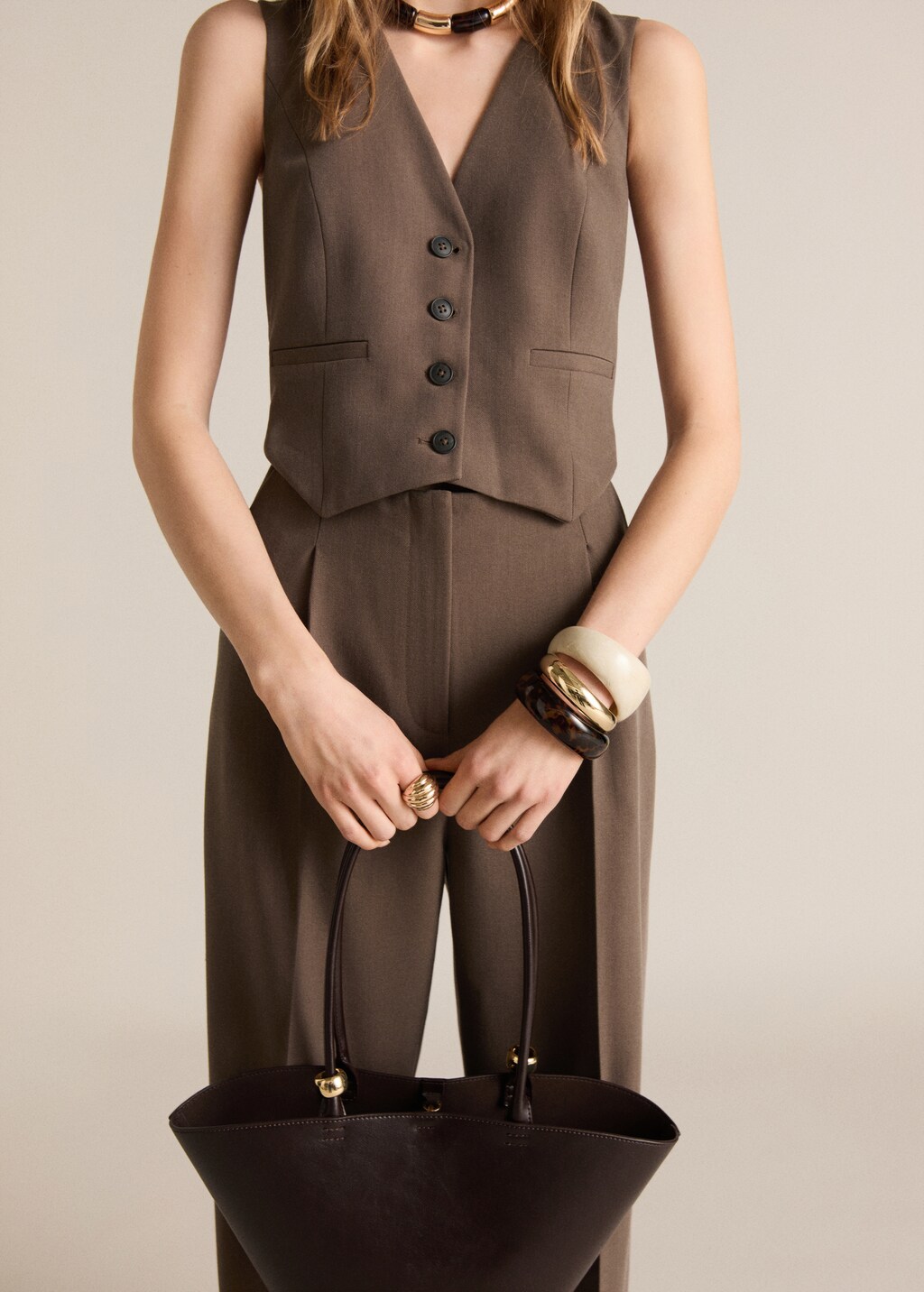 Long suit-style jumpsuit - Brown