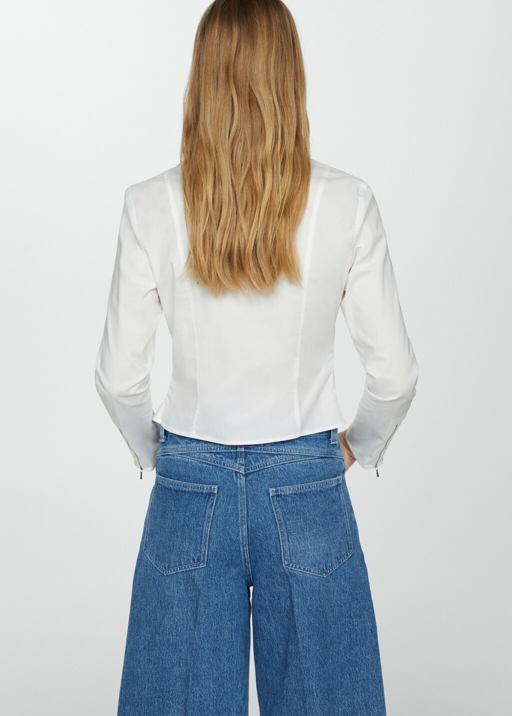 Fitted cotton zipper shirt - Off White