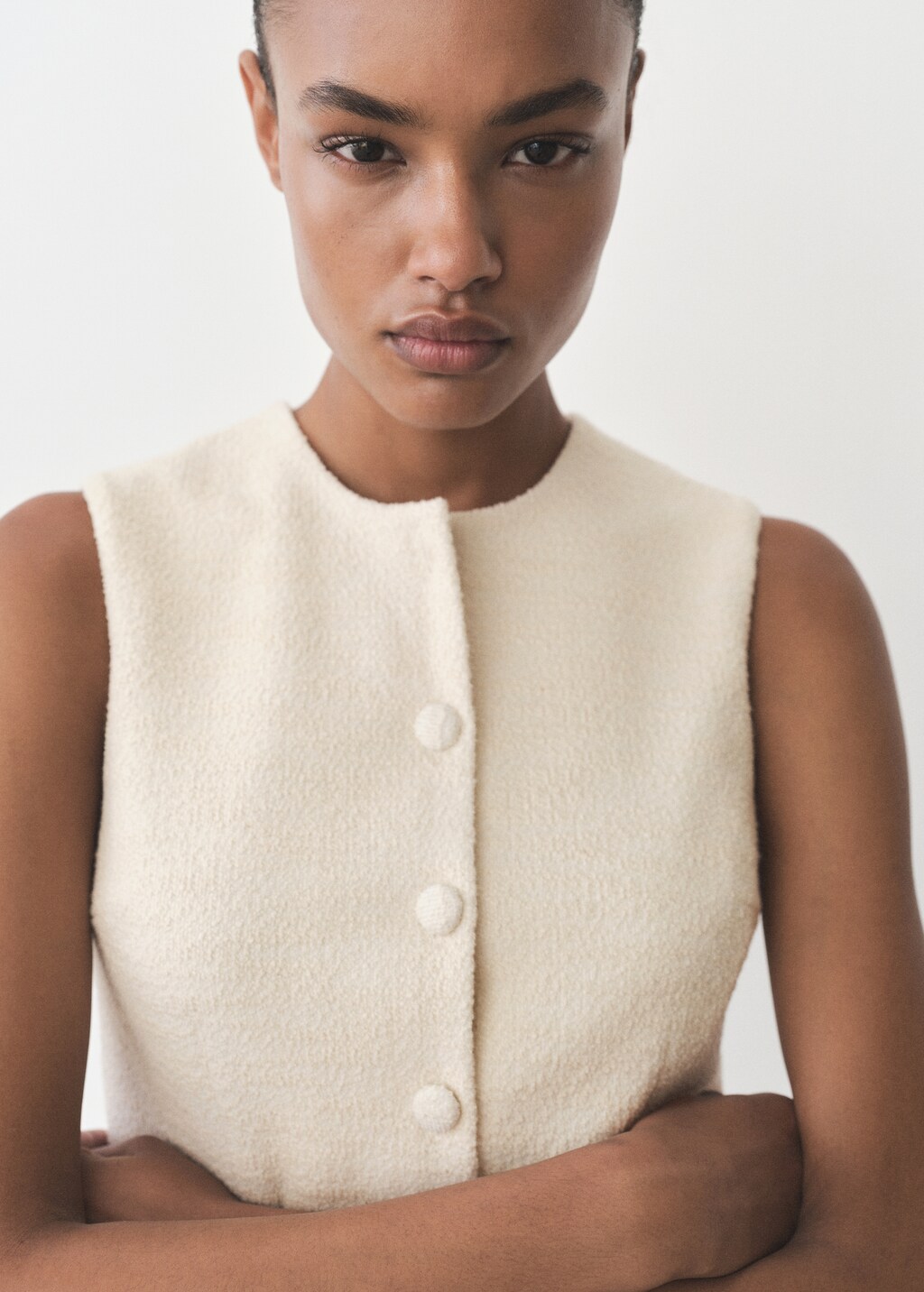 Buttoned tweed jumpsuit - Ecru