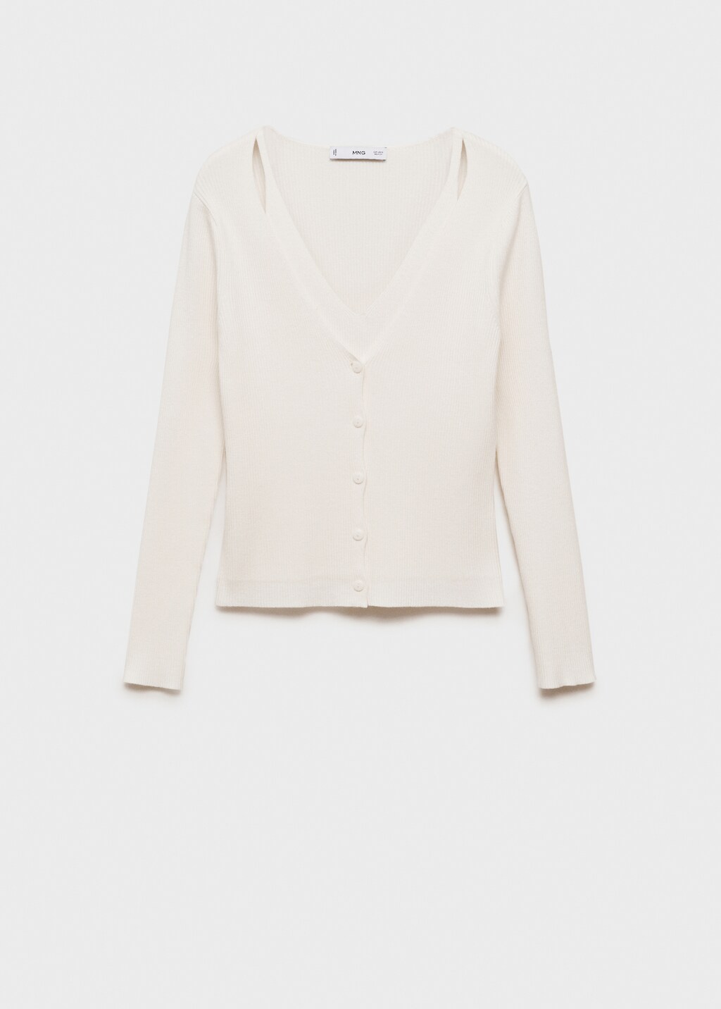 Combined V-neck knitted cardigan - Ecru