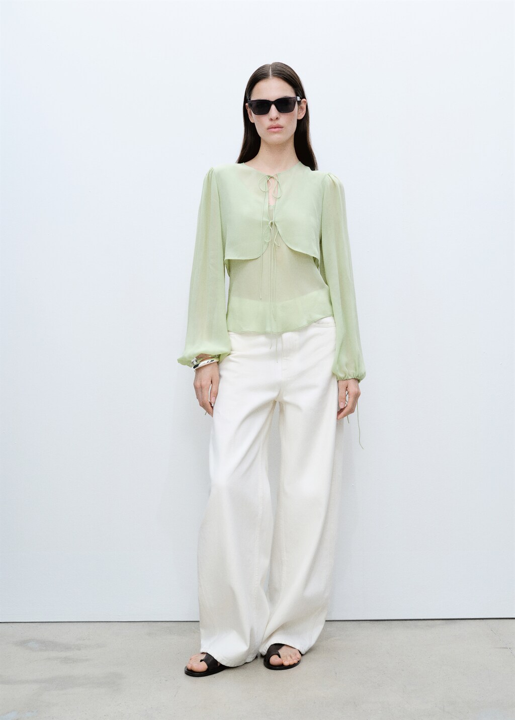 Combined blouse with bow detail - Green