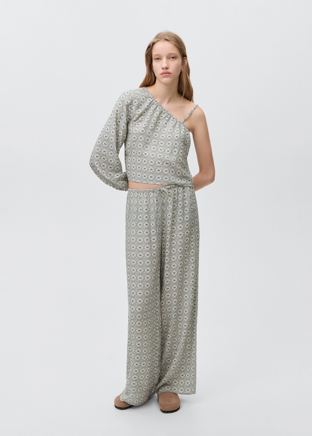 Asymmetrical printed blouse - Light/Pastel Grey