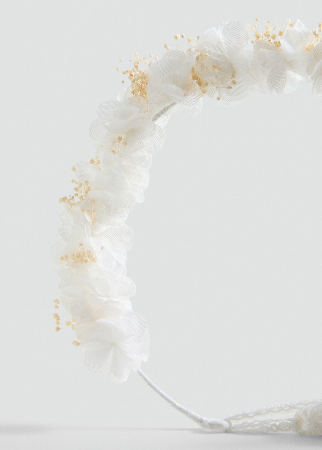 Tie closure flower hairband - White