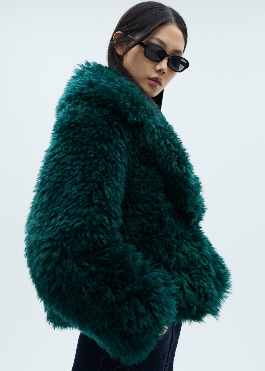 Fur-effect coat with lapels - Blue