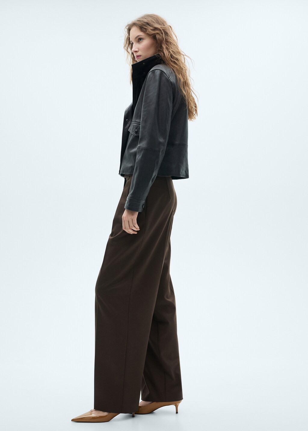 Kitten-heel pointed-toe shoes with patent leather effect - Burgundy