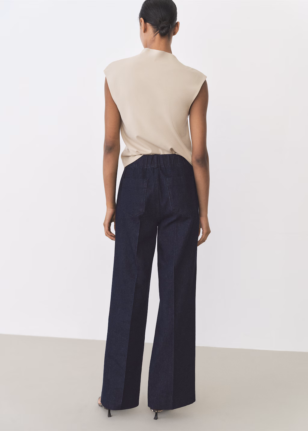 High-waisted wideleg cotton trousers - Ecru