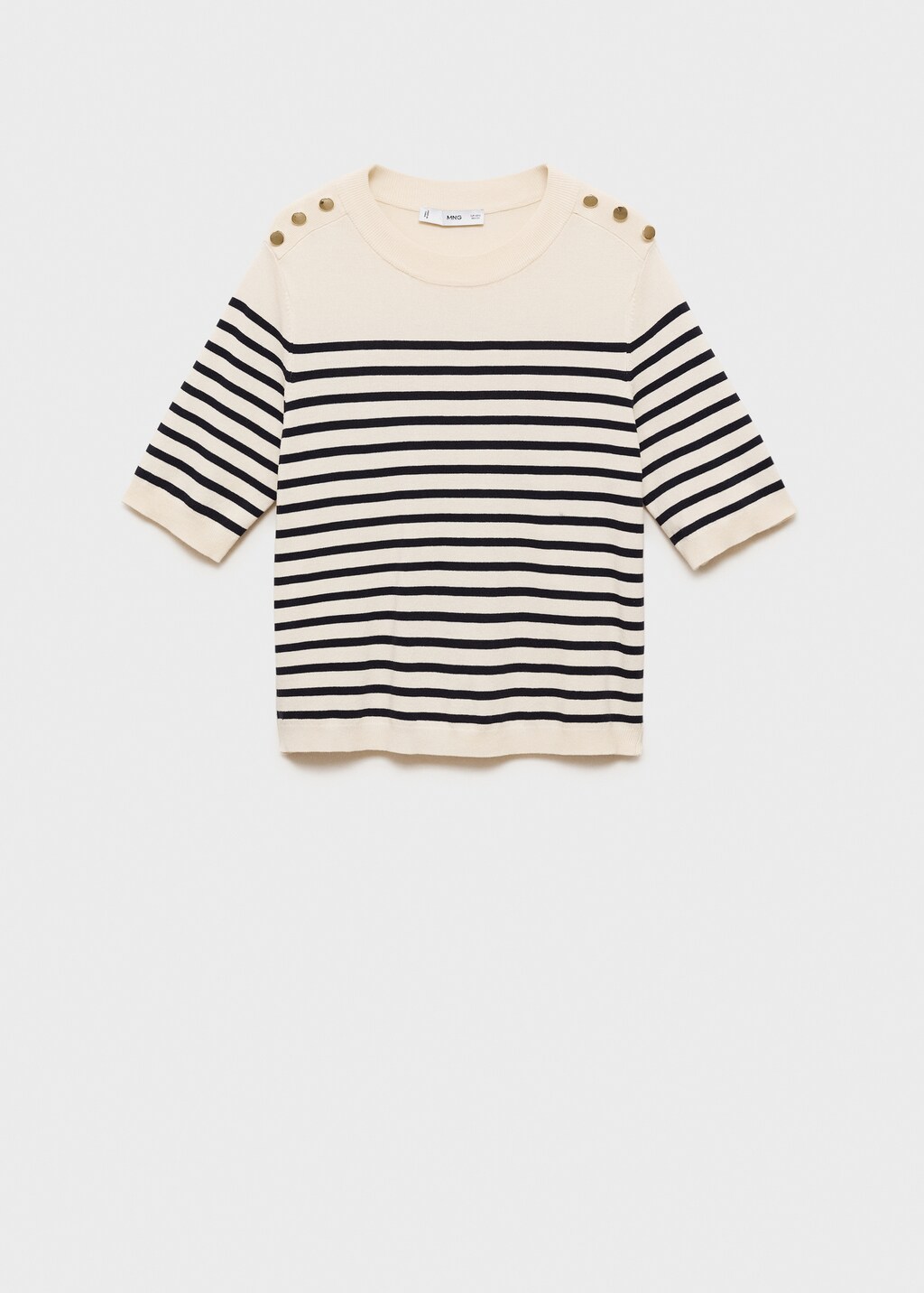 Buttoned striped T-shirt - Natural