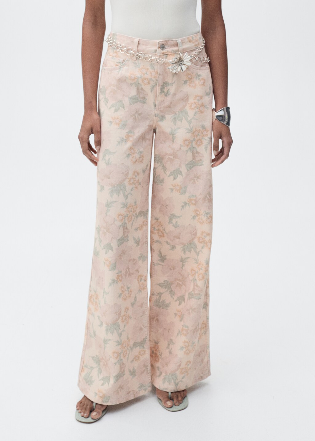 Floral-print wideleg jeans - Pastel Pink