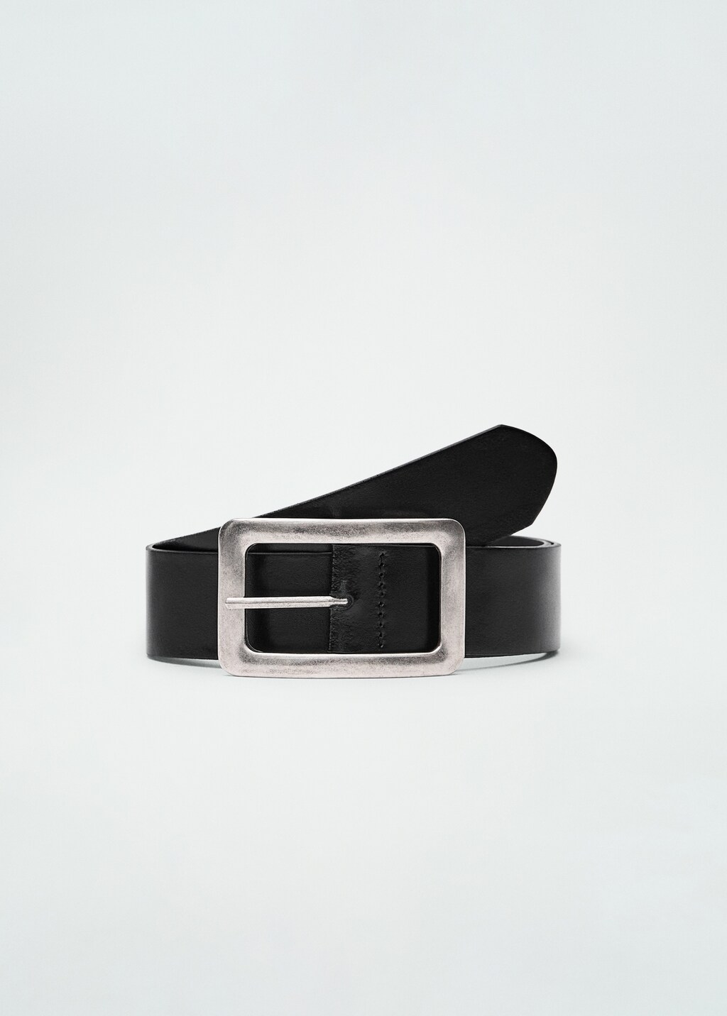 Leather belt with square buckle  - Black