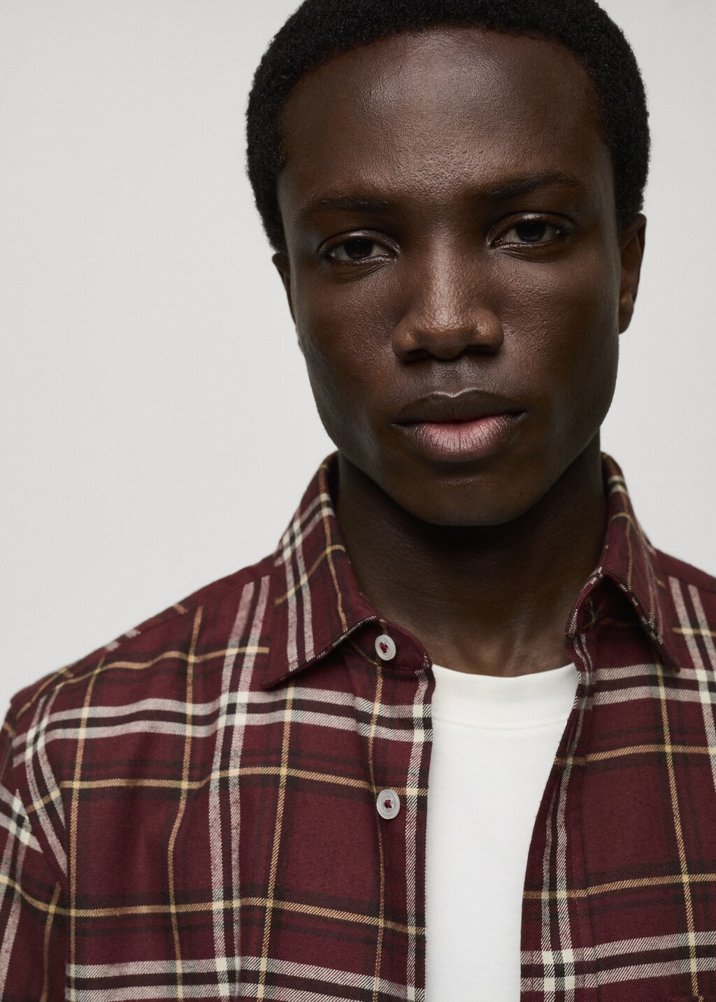 100% cotton flannel checkered shirt - Burgundy